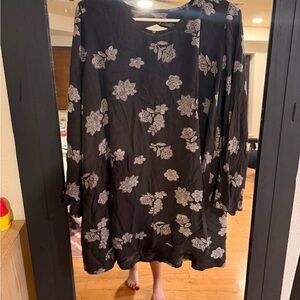 Dark green floral Tunic Dress with White Flower Print